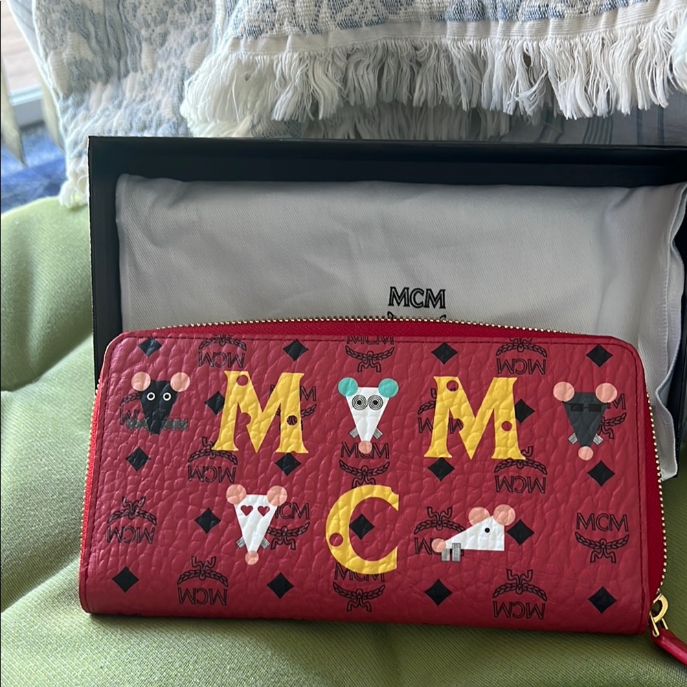 MCM Red Wallet with Playful Accents